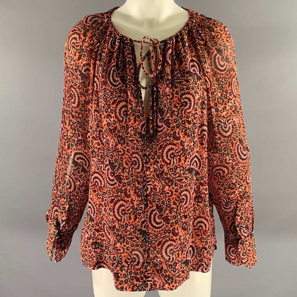 A.L.C. Size 8 Orange Pink Silk Floral Neck Tie Top